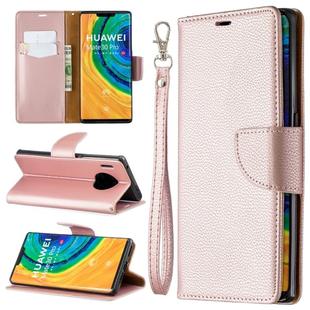 For Huawei Mate 30 Pro Litchi Texture Pure Color Horizontal Flip PU Leather Case with Holder & Card Slots & Wallet & Lanyard(Rose Gold)