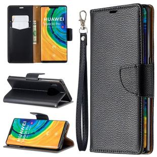 For Huawei Mate 30 Pro Litchi Texture Pure Color Horizontal Flip PU Leather Case with Holder & Card Slots & Wallet & Lanyard(Black)