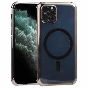 Straight Side Laser Plating Full Coverage Clear TPU Shockproof Magsafe Case For iPhone 11 Pro(Graphite Black)