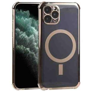Straight Side Laser Plating Full Coverage Clear TPU Shockproof Magsafe Case For iPhone 11 Pro Max(Gold)