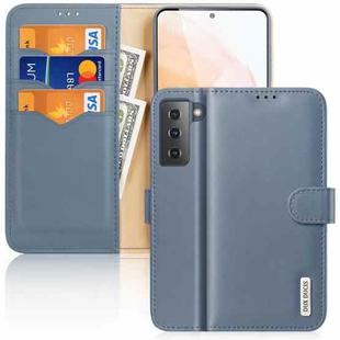For Samsung Galaxy S21 5G DUX DUCIS Hivo Series Cowhide + PU + TPU Leather Horizontal Flip Case with Holder & Card Slots(Light Blue)