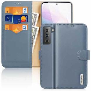 For Samsung Galaxy S21+ 5G DUX DUCIS Hivo Series Cowhide + PU + TPU Leather Horizontal Flip Case with Holder & Card Slots(Light Blue)