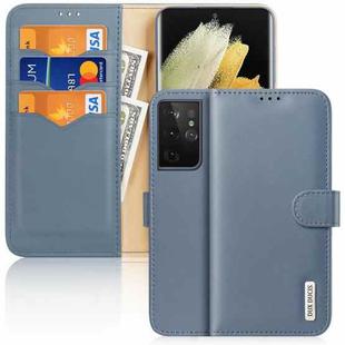 For Samsung Galaxy S21 Ultra 5G DUX DUCIS Hivo Series Cowhide + PU + TPU Leather Horizontal Flip Case with Holder & Card Slots(Light Blue)