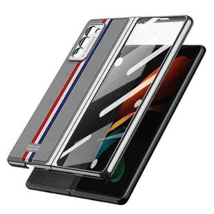 For Samsung Galaxy Z Fold2 5G GKK Foldable Plating Leather + Glass Full Coverage Case(Grey+Silver)