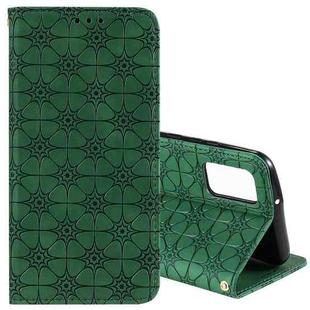 For Samsung Galaxy A02s Lucky Flowers Embossing Pattern Magnetic Horizontal Flip Leather Case with Holder & Card Slots(Green)