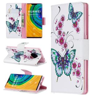 For Huawei Mate 30 Pro Colored Drawing Horizontal Flip Leather Case with Holder & Card Slots & Wallet(Peach Blossom Butterfly)