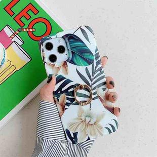 For iPhone 11 Shockproof IMD TPU Protective Case with Ring Holder (Banana Leaves White Flower)