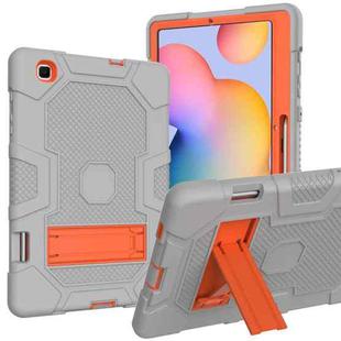 For Samsung Galaxy Tab S6 Lite P610 Contrast Color Robot Shockproof Silicone + PC Protective Case with Holder (Grey Orange)