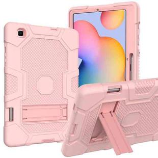 For Samsung Galaxy Tab S6 Lite P610 Contrast Color Robot Shockproof Silicone + PC Protective Case with Holder (Rose Gold)