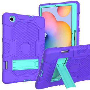 For Samsung Galaxy Tab S6 Lite P610 Contrast Color Robot Shockproof Silicone + PC Protective Case with Holder (Purple Mint Green)