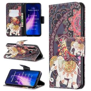 For Xiaomi Redmi Note 8 Colored Drawing Horizontal Flip Leather Case with Holder & Card Slots & Wallet(Flower Elephant)