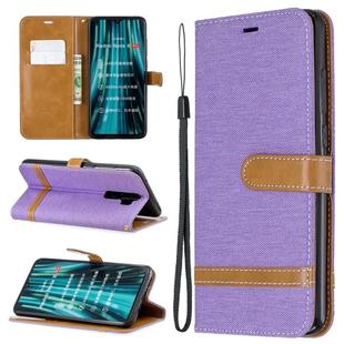 For Xiaomi Redmi Note 8 Pro Color Matching Denim Texture Horizontal Flip Leather Case with Holder & Card Slots & Wallet & Lanyard(Purple)