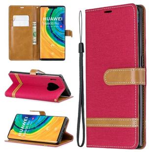For Huawei Mate 30 Pro Color Matching Denim Texture Horizontal Flip Leather Case with Holder & Card Slots & Wallet & Lanyard(Red)
