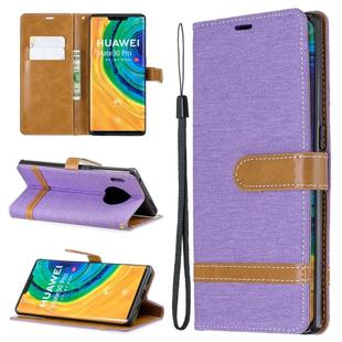 For Huawei Mate 30 Pro Color Matching Denim Texture Horizontal Flip Leather Case with Holder & Card Slots & Wallet & Lanyard(Purple)