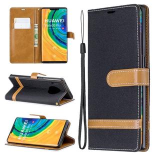 For Huawei Mate 30 Pro Color Matching Denim Texture Horizontal Flip Leather Case with Holder & Card Slots & Wallet & Lanyard(Black)