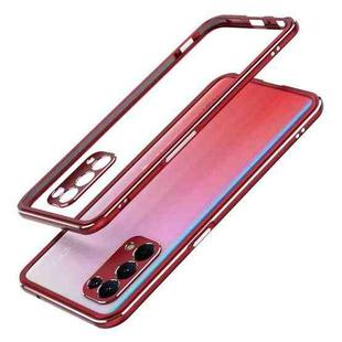 Aurora Series Lens Protector + Metal Frame Protective Case For OPPO Reno5(Red Silver)