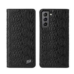 For Samsung Galaxy S21 5G Fierre Shann Crocodile Texture Magnetic Horizontal Flip Genuine Leather Case with Holder & Card Slot(Black)