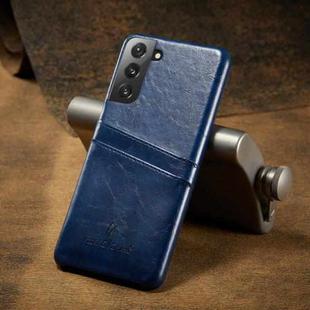 For Samsung Galaxy S21+ 5G Fierre Shann Oil Wax Texture Leather Back Cover Case(Blue)