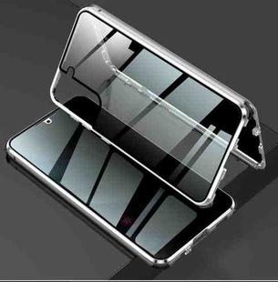 For Samsung Galaxy S21 Ultra 5G Four-corner Shockproof Anti-peeping Magnetic Metal Frame Double-sided Tempered Glass Case(Silver)