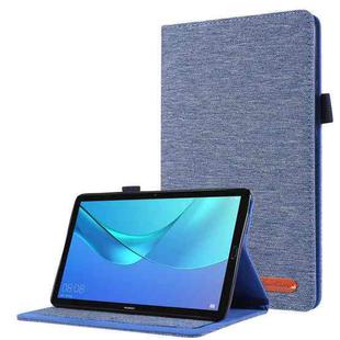 For Huawei M5 8.0 Horizontal Flip TPU + Fabric PU Leather Protective Case with Name Card Clip(Dark Blue)