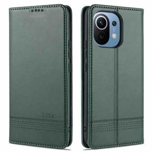 For Xiaomi Mi 11 AZNS Magnetic Calf Texture Horizontal Flip Leather Case with Card Slots & Holder & Wallet(Dark Green)