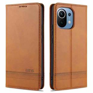 For Xiaomi Mi 11 AZNS Magnetic Calf Texture Horizontal Flip Leather Case with Card Slots & Holder & Wallet(Light Brown)