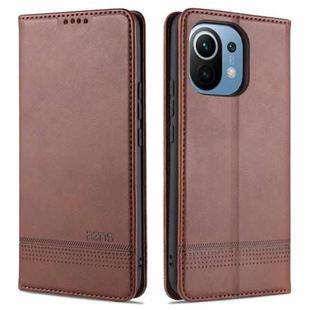 For Xiaomi Mi 11 AZNS Magnetic Calf Texture Horizontal Flip Leather Case with Card Slots & Holder & Wallet(Dark Brown)