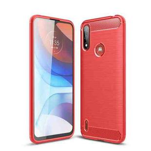 For Motorola Moto E7 Power Brushed Texture Carbon Fiber TPU Case(Red)