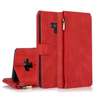 For Samsung Galaxy Note9 Skin-feel Crazy Horse Texture Zipper Wallet Bag Horizontal Flip Leather Case with Holder & Card Slots & Wallet & Lanyard(Red)