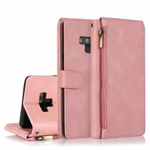 For Samsung Galaxy Note9 Skin-feel Crazy Horse Texture Zipper Wallet Bag Horizontal Flip Leather Case with Holder & Card Slots & Wallet & Lanyard(Rose Gold)
