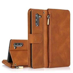 For Samsung Galaxy Note10 Skin-feel Crazy Horse Texture Zipper Wallet Bag Horizontal Flip Leather Case with Holder & Card Slots & Wallet & Lanyard(Brown)