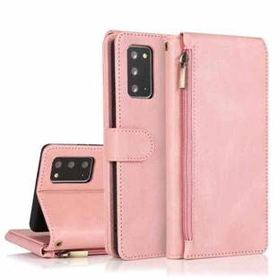 For Samsung Galaxy Note20 Skin-feel Crazy Horse Texture Zipper Wallet Bag Horizontal Flip Leather Case with Holder & Card Slots & Wallet & Lanyard(Rose Gold)