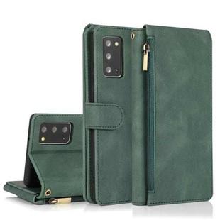For Samsung Galaxy Note20 Skin-feel Crazy Horse Texture Zipper Wallet Bag Horizontal Flip Leather Case with Holder & Card Slots & Wallet & Lanyard(Dark Green)