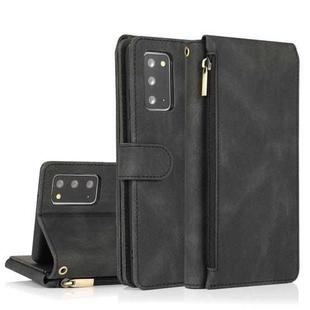 For Samsung Galaxy Note20 Skin-feel Crazy Horse Texture Zipper Wallet Bag Horizontal Flip Leather Case with Holder & Card Slots & Wallet & Lanyard(Black)