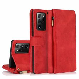 For Samsung Galaxy Note20 Ultra Skin-feel Crazy Horse Texture Zipper Wallet Bag Horizontal Flip Leather Case with Holder & Card Slots & Wallet & Lanyard(Red)