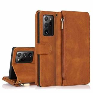 For Samsung Galaxy Note20 Ultra Skin-feel Crazy Horse Texture Zipper Wallet Bag Horizontal Flip Leather Case with Holder & Card Slots & Wallet & Lanyard(Brown)