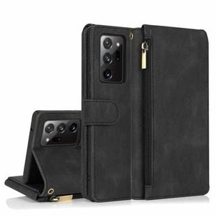 For Samsung Galaxy Note20 Ultra Skin-feel Crazy Horse Texture Zipper Wallet Bag Horizontal Flip Leather Case with Holder & Card Slots & Wallet & Lanyard(Black)