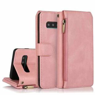 For Samsung Galaxy S10 Skin-feel Crazy Horse Texture Zipper Wallet Bag Horizontal Flip Leather Case with Holder & Card Slots & Wallet & Lanyard(Rose Gold)