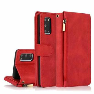 For Samsung Galaxy S20 Skin-feel Crazy Horse Texture Zipper Wallet Bag Horizontal Flip Leather Case with Holder & Card Slots & Wallet & Lanyard(Red)