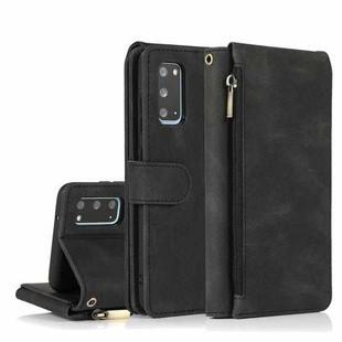 For Samsung Galaxy S20 Skin-feel Crazy Horse Texture Zipper Wallet Bag Horizontal Flip Leather Case with Holder & Card Slots & Wallet & Lanyard(Black)