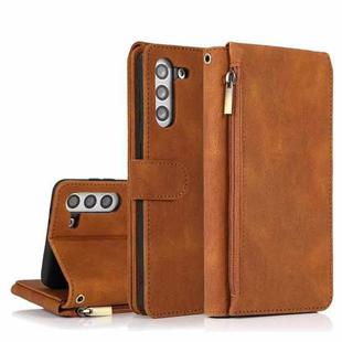 For Samsung Galaxy S21+ 5G Skin-feel Crazy Horse Texture Zipper Wallet Bag Horizontal Flip Leather Case with Holder & Card Slots & Wallet & Lanyard(Brown)
