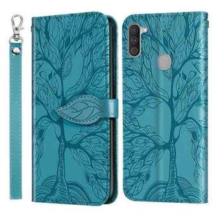 For Samsung Galaxy A11 (US Version) Life of Tree Embossing Pattern Horizontal Flip Leather Case with Holder & Card Slot & Wallet & Photo Frame & Lanyard(Lake Blue)