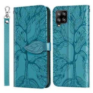For Samsung Galaxy A12 Life of Tree Embossing Pattern Horizontal Flip Leather Case with Holder & Card Slot & Wallet & Photo Frame & Lanyard(Lake Blue)