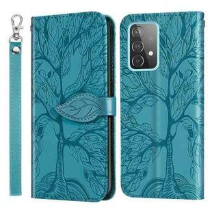For Samsung Galaxy A52 5G / 4G Life of Tree Embossing Pattern Horizontal Flip Leather Case with Holder & Card Slot & Wallet & Photo Frame & Lanyard(Lake Blue)