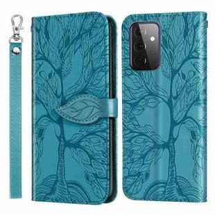For Samsung Galaxy A72 5G / 4G Life of Tree Embossing Pattern Horizontal Flip Leather Case with Holder & Card Slot & Wallet & Photo Frame & Lanyard(Lake Blue)