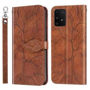 For Samsung Galaxy A91 Life of Tree Embossing Pattern Horizontal Flip Leather Case with Holder & Card Slot & Wallet & Photo Frame & Lanyard(Brown)