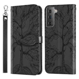 For Samsung Galaxy S21+ 5G Life of Tree Embossing Pattern Horizontal Flip Leather Case with Holder & Card Slot & Wallet & Photo Frame & Lanyard(Black)