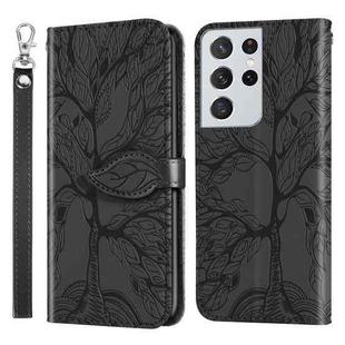 For Samsung Galaxy S21 Ultra 5G Life of Tree Embossing Pattern Horizontal Flip Leather Case with Holder & Card Slot & Wallet & Photo Frame & Lanyard(Black)
