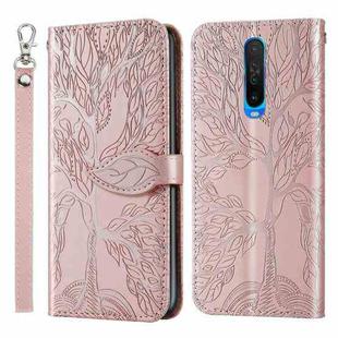For Xiaomi Redmi K30 Life of Tree Embossing Pattern Horizontal Flip Leather Case with Holder & Card Slot & Wallet & Photo Frame & Lanyard(Rose Gold)