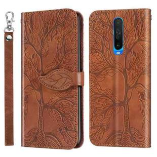 For Xiaomi Redmi K30 Life of Tree Embossing Pattern Horizontal Flip Leather Case with Holder & Card Slot & Wallet & Photo Frame & Lanyard(Brown)